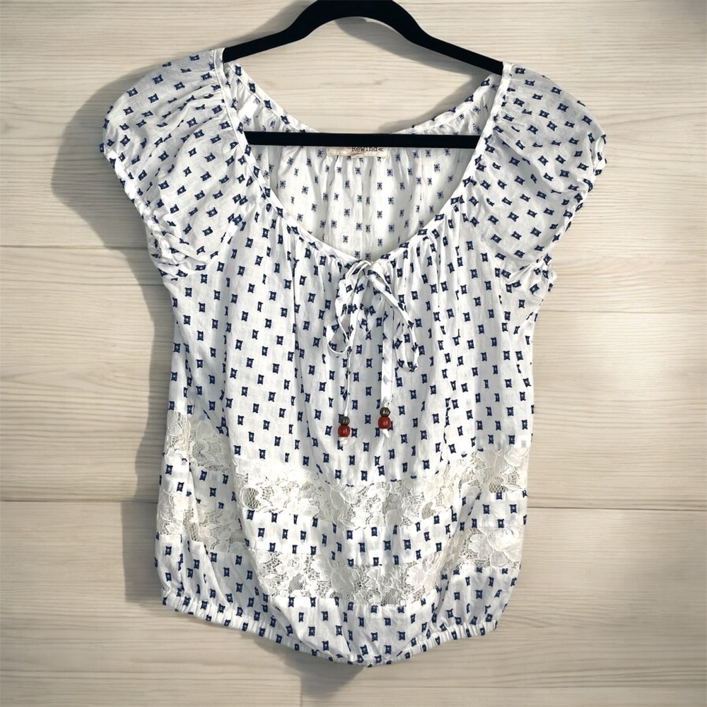Rewind Ivory White Going Out Top Lace Trim Boho Y2K Fairy Size M Lightweight